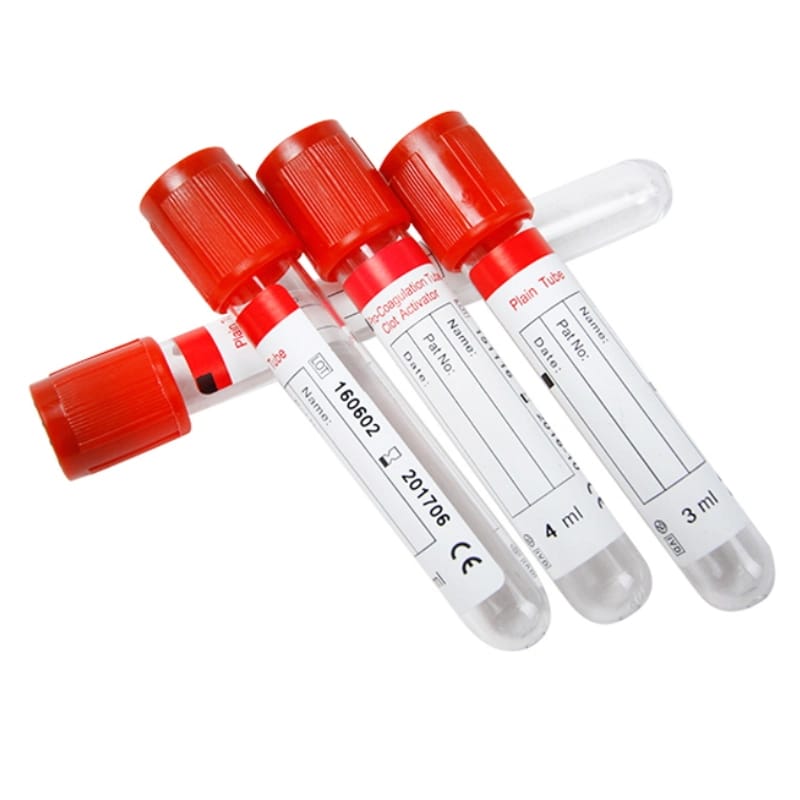 100 Vacuum Blood Collection Tube Red No Additives (4ml)